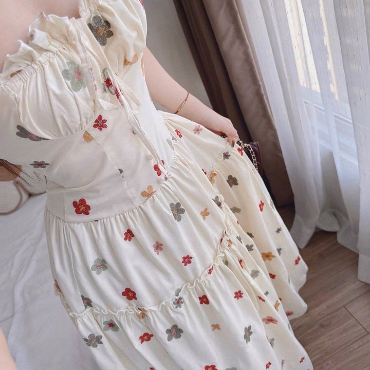 Đầm Maxi Lụa Hoa Mút Ngực Tầng Phối Ren Dáng Dài Bt90Rx - Ảnh 4
