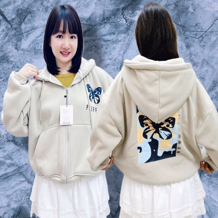 Áo Khoác Nỉ Dày Dặn Form Boxy In Hình Bướm Có Túi Trong, Tay Xỏ Ngón M33 - Golden Dream - Ảnh 3