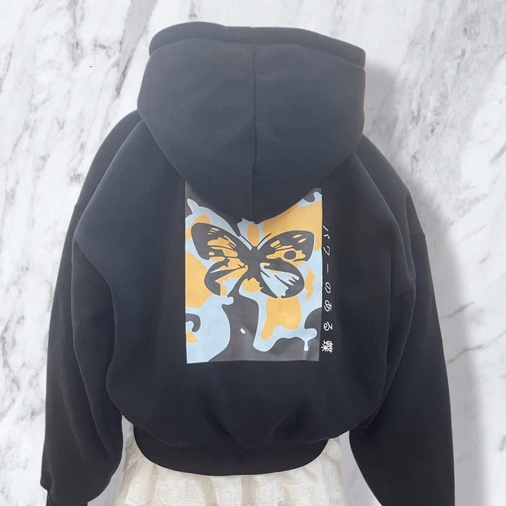 Áo Khoác Nỉ Dày Dặn Form Boxy In Hình Bướm Có Túi Trong, Tay Xỏ Ngón M33 - Golden Dream - Ảnh 6