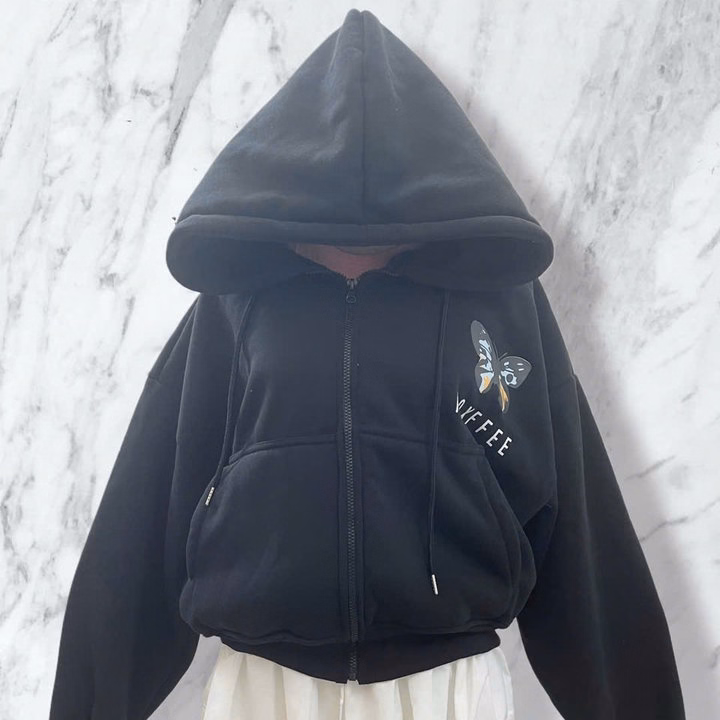 Áo Khoác Nỉ Dày Dặn Form Boxy In Hình Bướm Có Túi Trong, Tay Xỏ Ngón M33 - Golden Dream - Ảnh 2