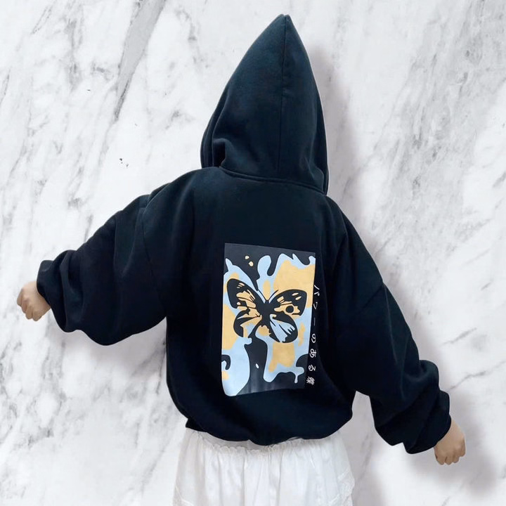 Áo Khoác Nỉ Dày Dặn Form Boxy In Hình Bướm Có Túi Trong, Tay Xỏ Ngón M33 - Golden Dream - Ảnh 7