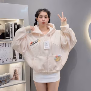 Áo Khoác Nỉ Dày Dặn Nữ Thêu Chữ Kèm Charm Hoa, Áo Có Túi Trong, Mũ Rộng, Đẹp Như Hình Tp73 - Golden Dream