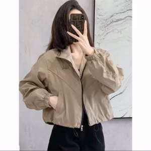 Áo Khoác Dù Nữ Vải Dù Mero 2 Lớp Cổ Cao Thêu Chữ Phối Dây Rút Lai, Áo Có Túi Trong Ut35 - Golden Dream