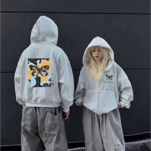 Áo Khoác Nỉ Form Boxy Tay Phồng In Hình Bướm, Áo Có Túi Trong Và Tay Xỏ Ngón Unisex Nam Nữ M33