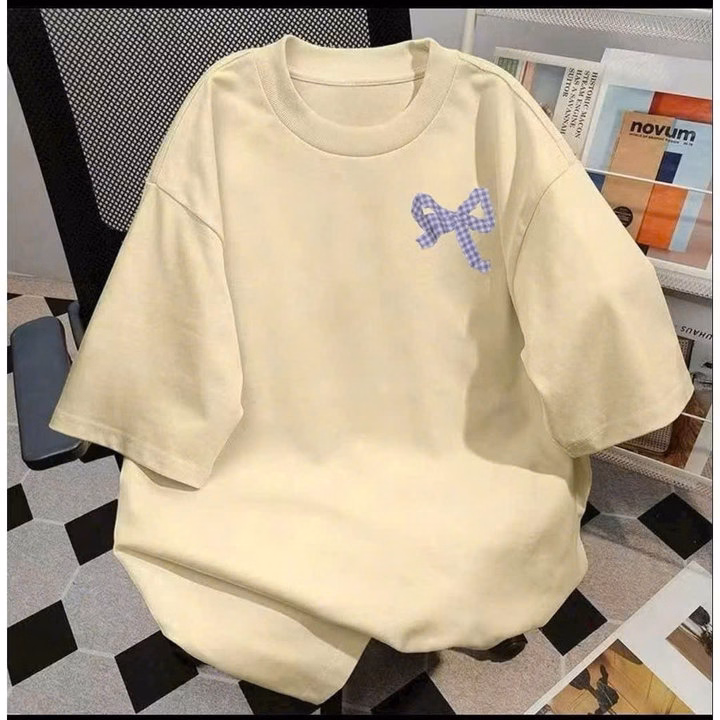 Tổng Hợp Các Mẫu Áo Phông Su Phom Rộng Tay Lỡ Chất Mềm Và Mát Phù Hợp Nam Nữ Mặc Đẹp-Hình Nơ Kẻ Caro - Ảnh 5