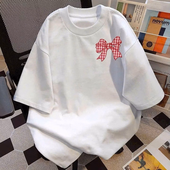 Tổng Hợp Các Mẫu Áo Phông Su Phom Rộng Tay Lỡ Chất Mềm Và Mát Phù Hợp Nam Nữ Mặc Đẹp-Hình Nơ Kẻ Caro - Ảnh 10