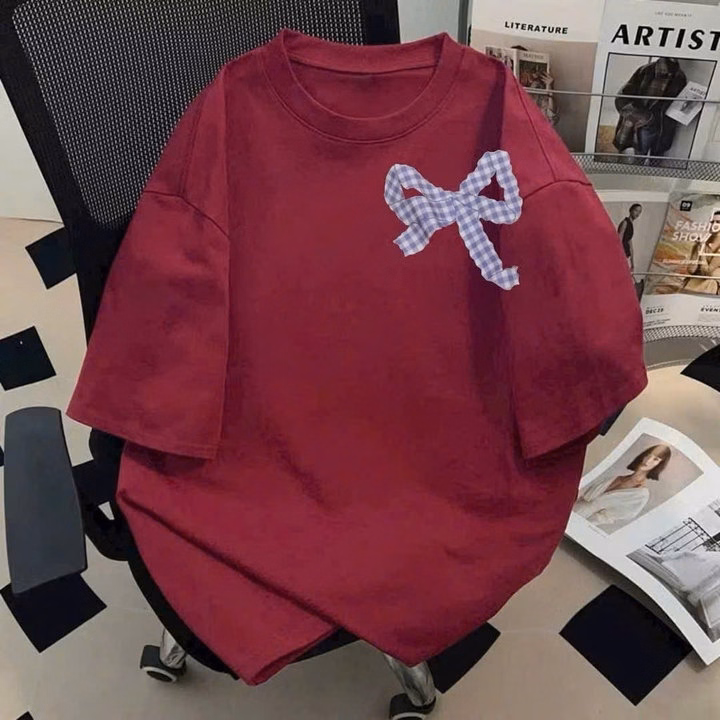 Tổng Hợp Các Mẫu Áo Phông Su Phom Rộng Tay Lỡ Chất Mềm Và Mát Phù Hợp Nam Nữ Mặc Đẹp-Hình Nơ Kẻ Caro - Ảnh 3