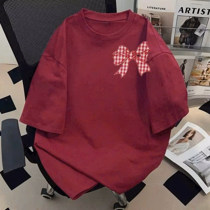 Tổng Hợp Các Mẫu Áo Phông Su Phom Rộng Tay Lỡ Chất Mềm Và Mát Phù Hợp Nam Nữ Mặc Đẹp-Hình Nơ Kẻ Caro - Ảnh 6