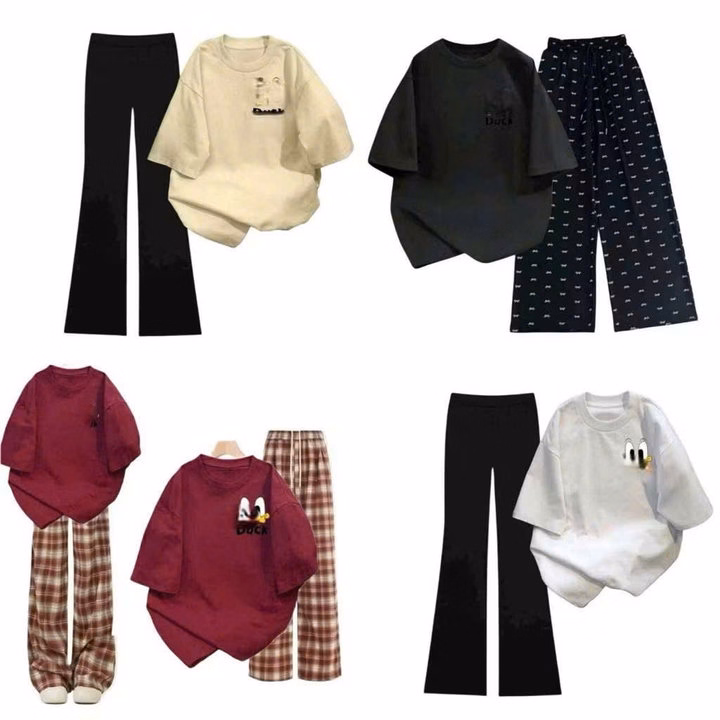 "Bộ Quần Ống Suông Dài Mix Áo Phông Rộng Hình Vịt - Phong Cách Thời Trang Trẻ Trung Vịt