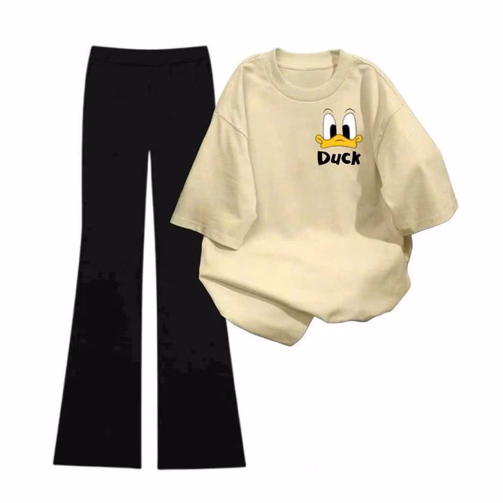 "Bộ Quần Ống Suông Dài Mix Áo Phông Rộng Hình Vịt - Phong Cách Thời Trang Trẻ Trung Vịt - Ảnh 4