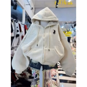 Áo Khoác Nỉ Có Khoá Kéo Form Rộng Mũ 2 Lớp Unisex Nam Nữ- Hình Thêu Con Ngựa Ở Ngực