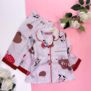 Đồ Bộ Trẻ Em Pijama Lụa Satin Thiết Kế Tay Dài Quần Dài Size 8 (18-20Kg) - Thaovy Kids