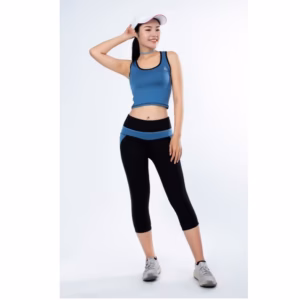 Bộ Tập Thể Thao Nữ Quần Lửng Phối Lưới Áo Croptop Dl504 Màu Xanh Dương - Ansa Sport