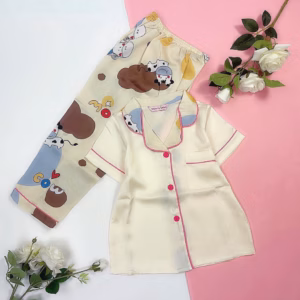 Đồ Bộ Trẻ Em Pijama Lụa Satin Thiết Kế Quần Dài Tay Ngắn Size 9 - 10 (20-24Kg) - Thaovy Kids