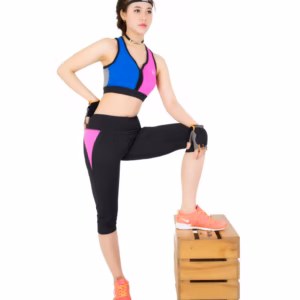 Bộ Tập Thể Thao Nữ Quần Lửng Áo Bra Phối 2 Màu Dl1301 Màu Xanh Phối Hồng - Ansa Sport