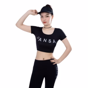 Bộ Tập Thể Thao Nữ Quần Dài Áo Croptop Có Tay Dd302 Màu Đen - Ansa Sport