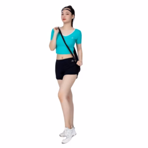 Bộ Thể Thao Nữ Quần Short Chữ V Áo Croptop Có Tay Dn101 Màu Xanh Ngọc - Ansa Sport