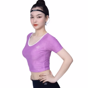 Bộ Thể Thao Nữ Quần Short Chữ V Áo Croptop Có Tay Dn102 Màu Tím - Ansa Sport