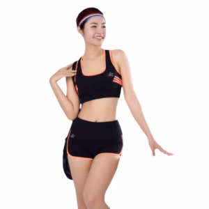 Bộ Đồ Tập Thể Thao Nữ Quần Đùi Áo Bra Phối Viền Màu Dn106 Màu Đen Viền Cam - Ansa Sport