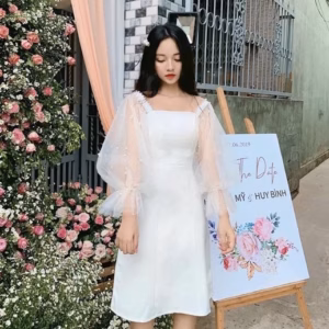 Đầm Dự Tiệc Tay Lưới Đính Hạt Cao Cấp - Vanass