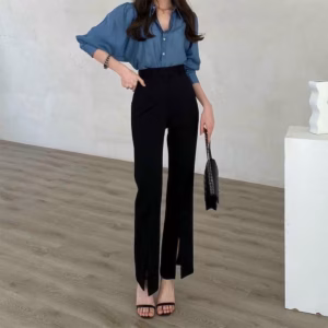 Quần Ống Loe Nữ Cạp Cao Xẻ Tà Dáng Dài Chất Tuyết Mưa Co Giãn Nhẹ Vnq0222 - Vanass