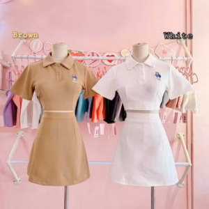 Set Áo Kèm Chân Váy Thêu Gấu - Lê Phương Boutique