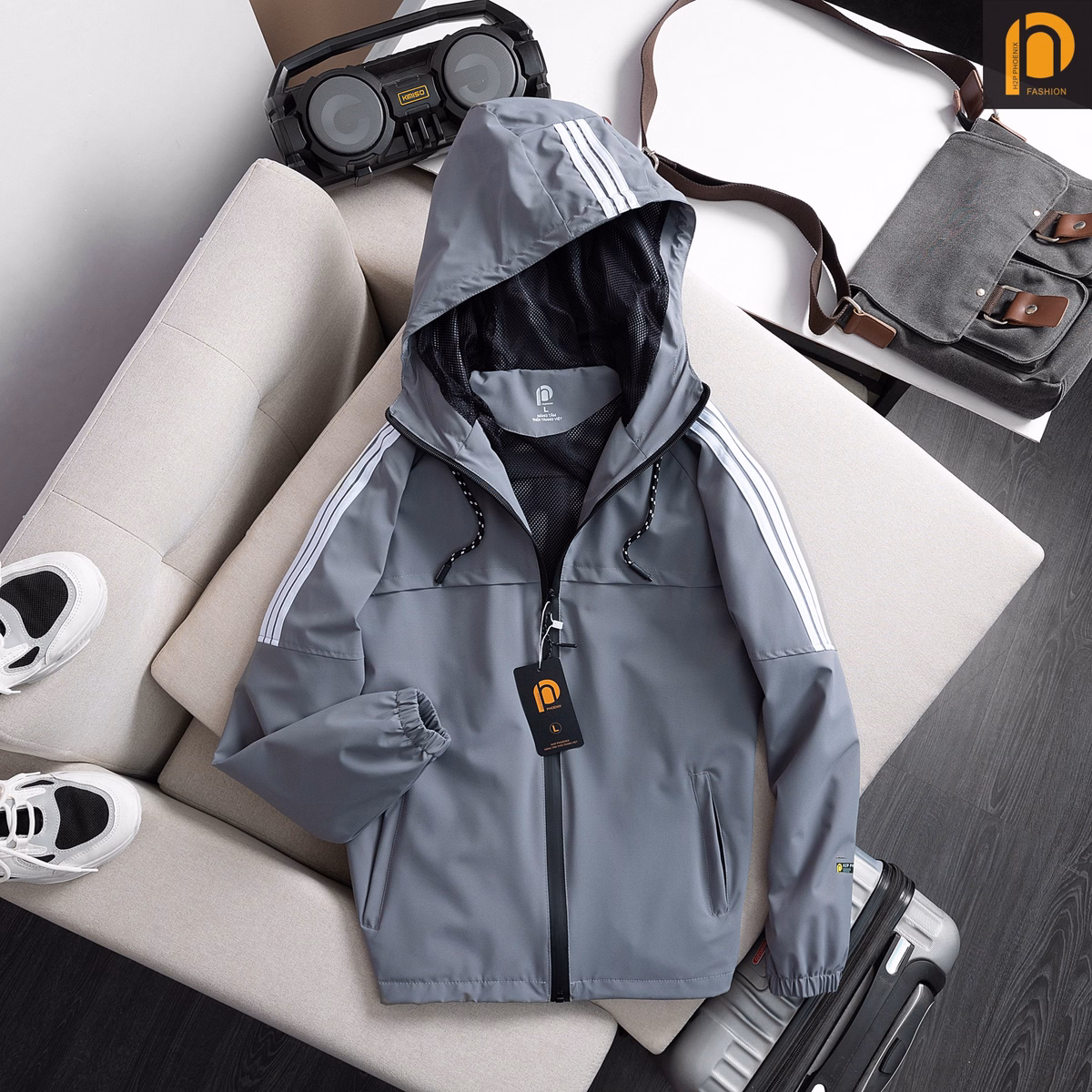 Áo Khoác Gió Nam 2 Lớp Phối Sọc Chống Nước, Chống Tia Uv Cao Cấp - Chipxinhxk - Ảnh 2