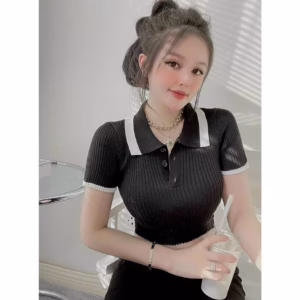 Áo Len Croptop Cộc Tay Phối Viền - Chipxinhxk