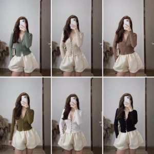 Áo Len Dài Tay Cổ Tròn Khuy Giữa Cao Cấp Vintage - Chipxinhxk