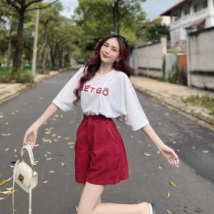 Set Áo Cotton Thêu, Quần Nhung Tăm Dây Khóa Kéo - Nana House