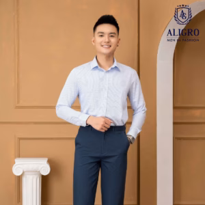 Áo Sơ Mi Bamboo Slimfit Dài Tay Kẻ Caro Xanh - Aligro