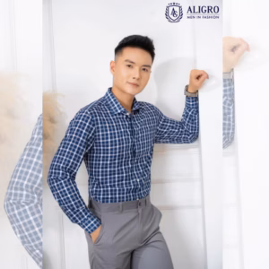 Áo Sơ Mi Dài Tay Bamboo Kẻ Caro Navy - Aligro