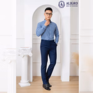 Áo Sơ Mi Dài Tay Bamboo Kẻ Caro Xanh - Aligro