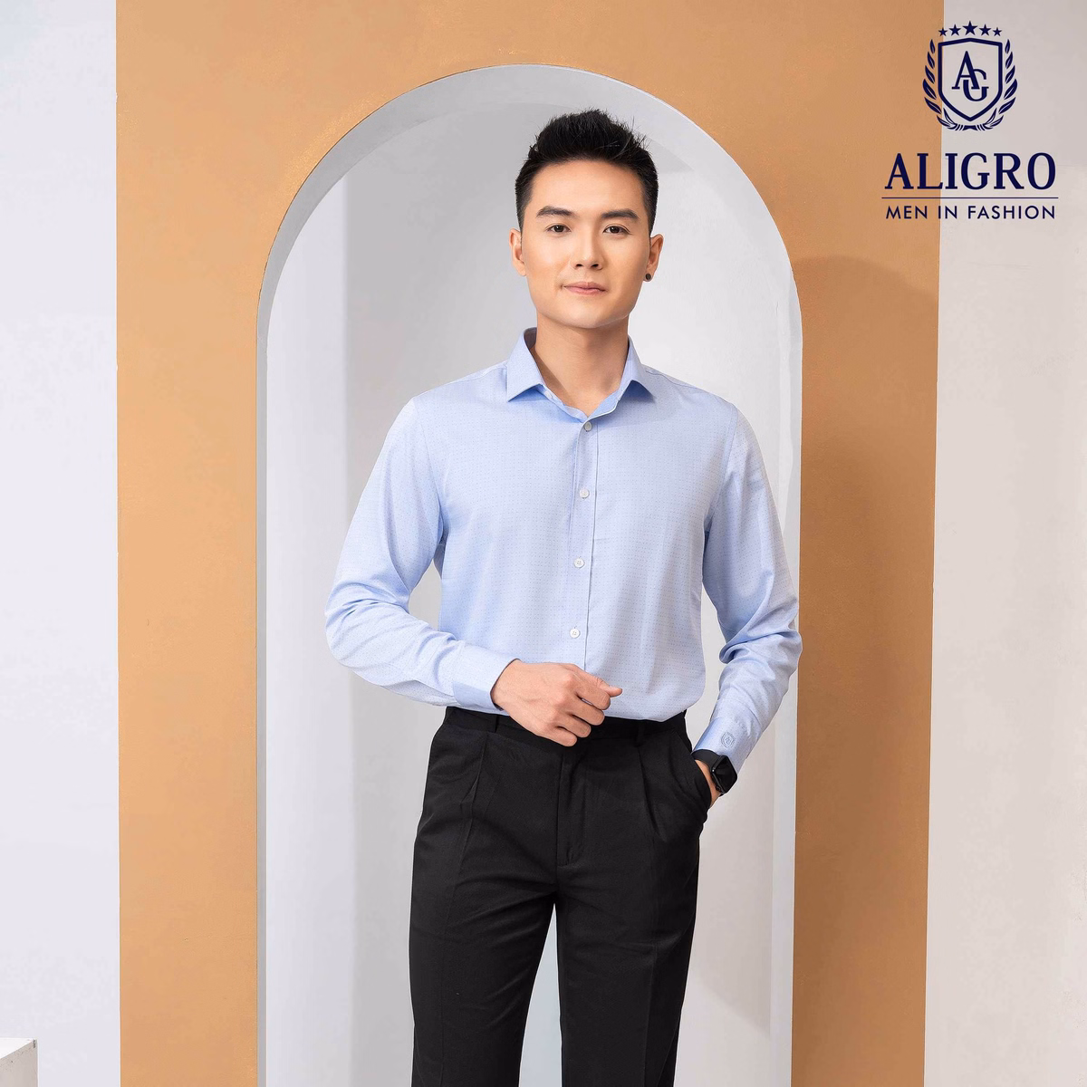 Áo Sơ Mi Dài Tay Bamboo Phẩy Xanh - Aligro