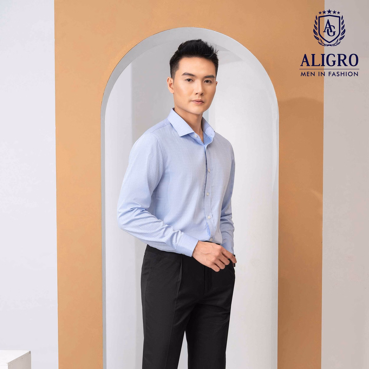 Áo Sơ Mi Dài Tay Bamboo Phẩy Xanh - Aligro - Ảnh 2