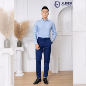 Áo Sơ Mi Dài Tay Bamboo Xanh Sọc Chìm - Aligro