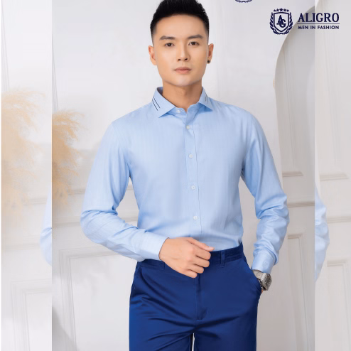 Áo Sơ Mi Dài Tay Bamboo Xanh Sọc Chìm - Aligro - Ảnh 3