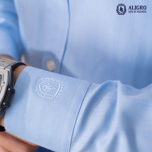 Áo Sơ Mi Dài Tay Bamboo Xanh Sọc Chìm - Aligro - Ảnh 4