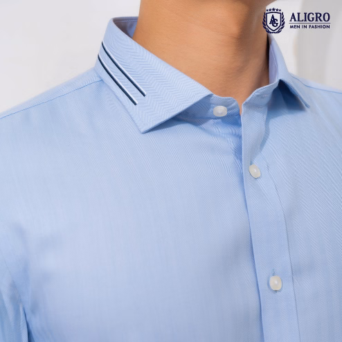 Áo Sơ Mi Dài Tay Bamboo Xanh Sọc Chìm - Aligro - Ảnh 5