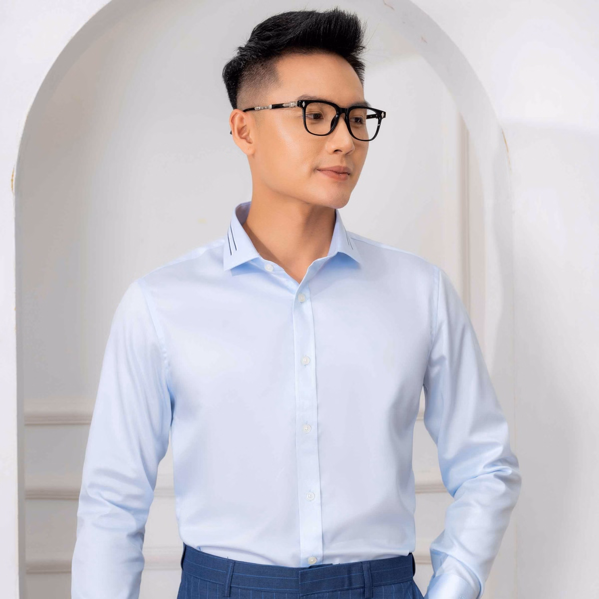Áo Sơ Mi Dài Tay Cotton Chống Nhăn Xanh - Aligro - Ảnh 2