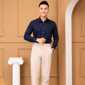 Áo Sơ Mi Slimfit Dài Tay Navy Vân Ô - Aligro