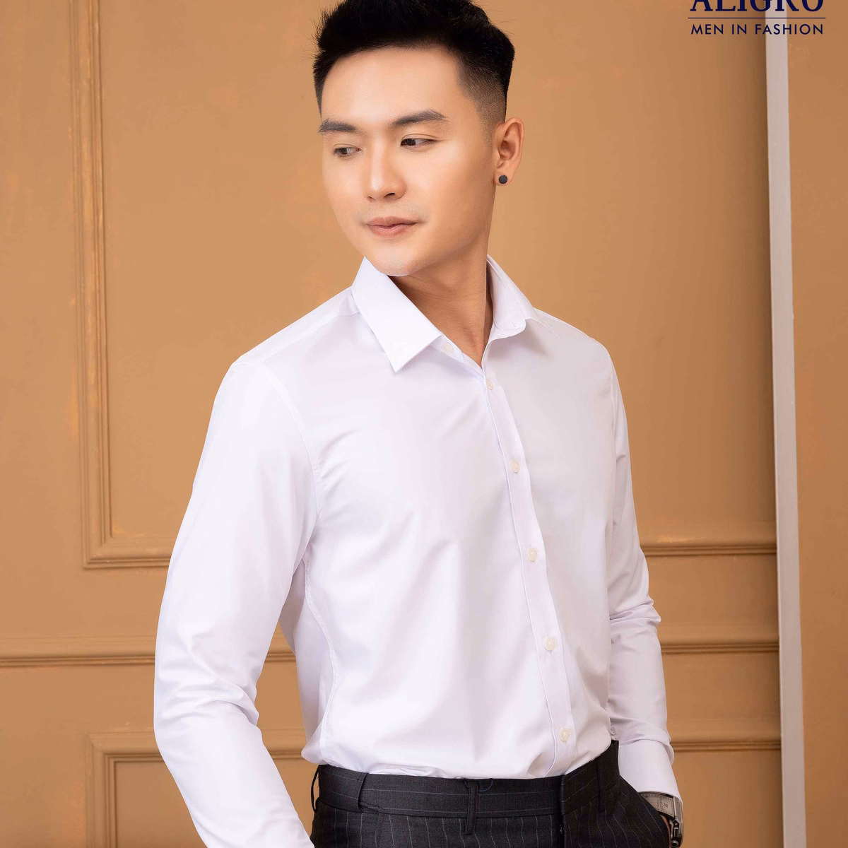 Áo Sơ Mi Slimfit Dài Tay Trắng Trơn - Aligro - Ảnh 4