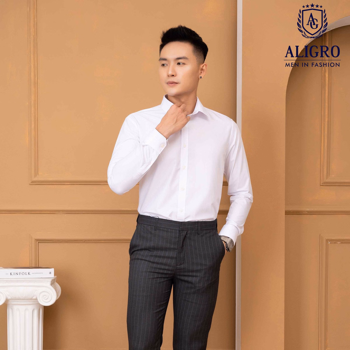 Áo Sơ Mi Slimfit Dài Tay Trắng Trơn - Aligro - Ảnh 6