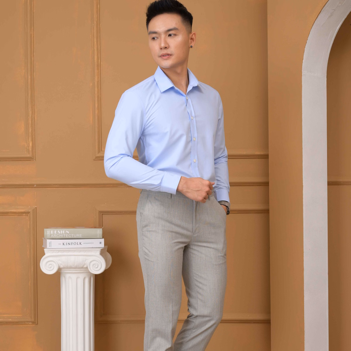 Áo Sơ Mi Slimfit Dài Tay Xanh Biển - Aligro - Ảnh 2
