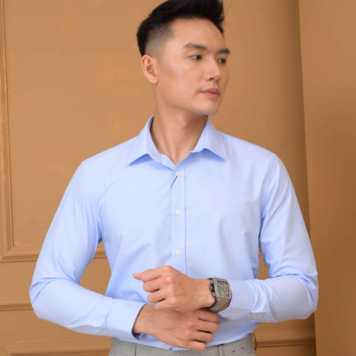 Áo Sơ Mi Slimfit Dài Tay Xanh Biển - Aligro - Ảnh 4