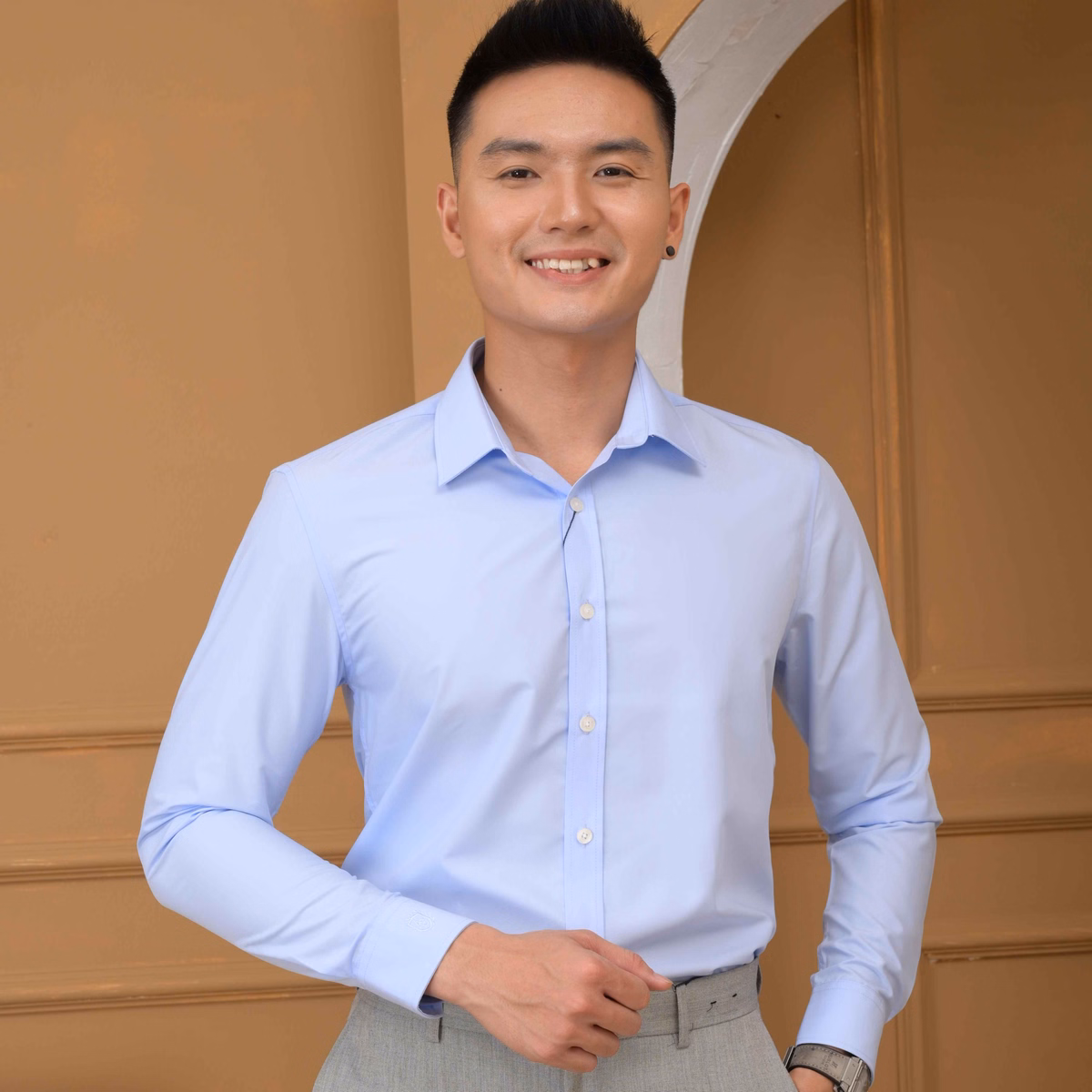 Áo Sơ Mi Slimfit Dài Tay Xanh Biển - Aligro - Ảnh 5