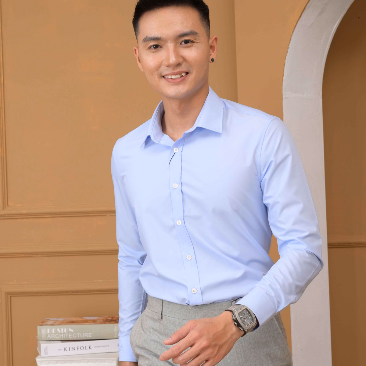 Áo Sơ Mi Slimfit Dài Tay Xanh Biển - Aligro - Ảnh 6