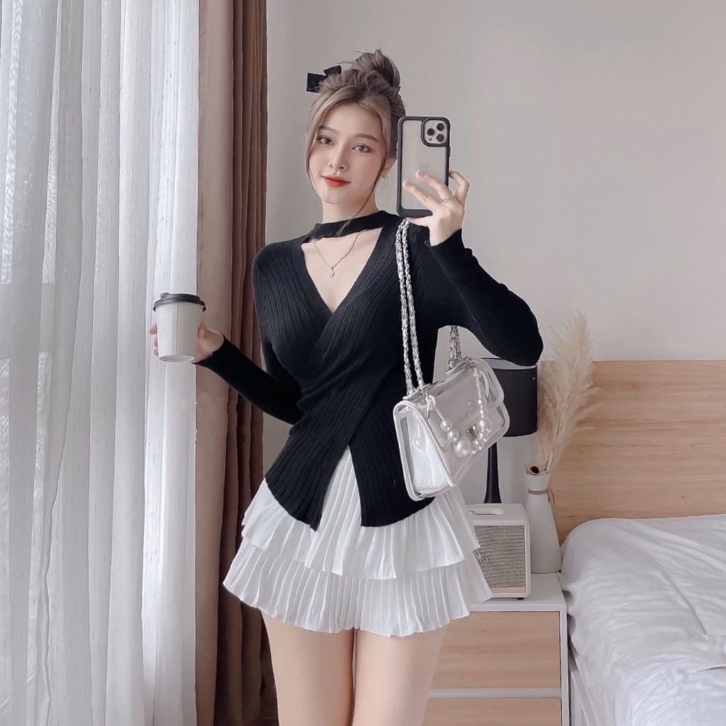 Áo Len Vạt Chéo Cổ Vòng - Chipxinhxk