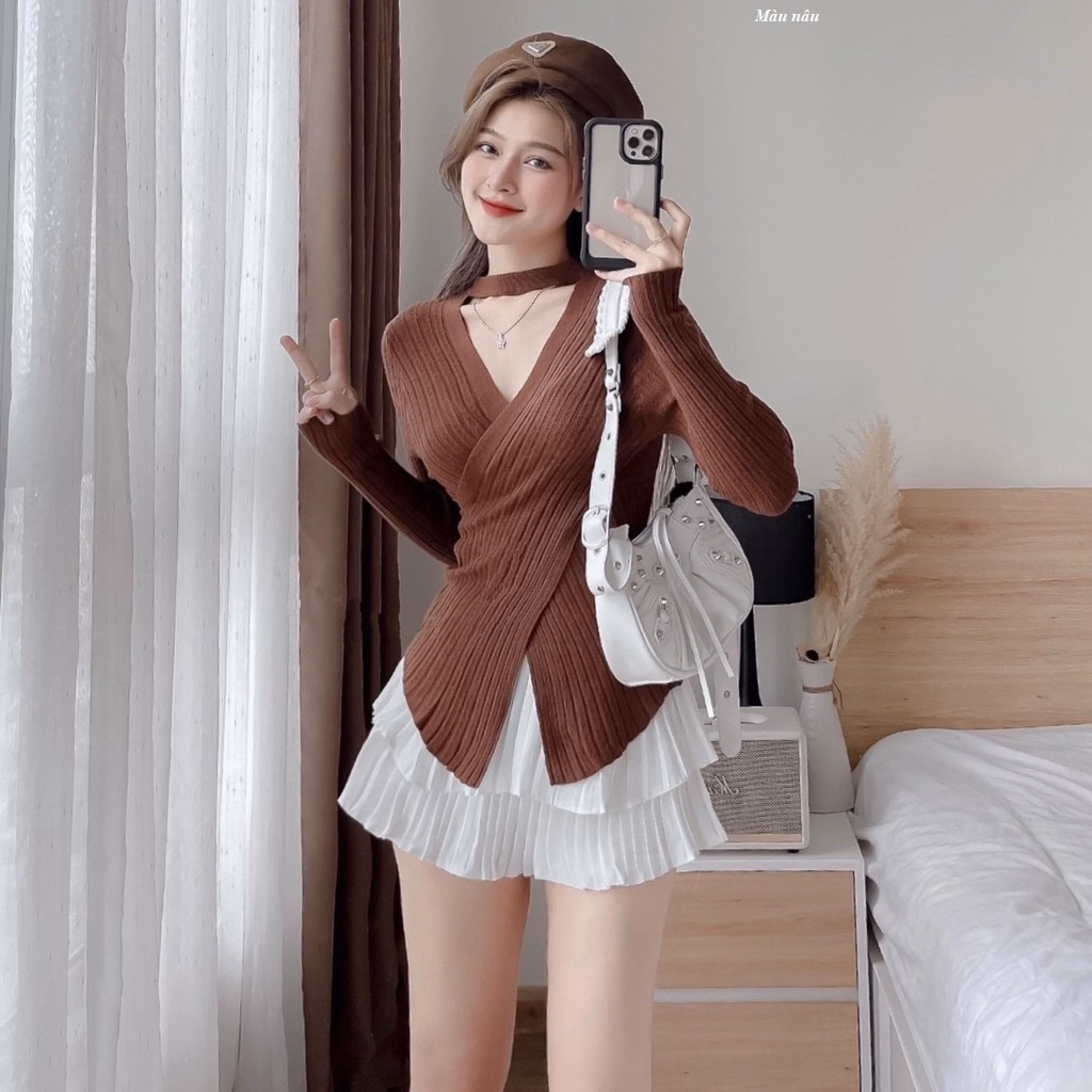 Áo Len Vạt Chéo Cổ Vòng - Chipxinhxk - Ảnh 2