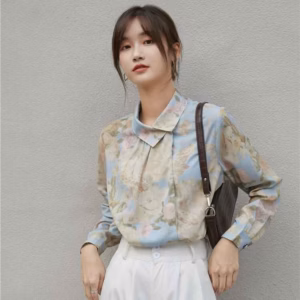 Áo Sơ Mi Hoa Vintage Nút Cổ Lệch - Mushroom Lee